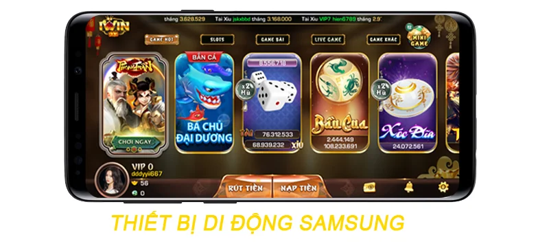 App iWin Club chạy trên điện thoại Samsung