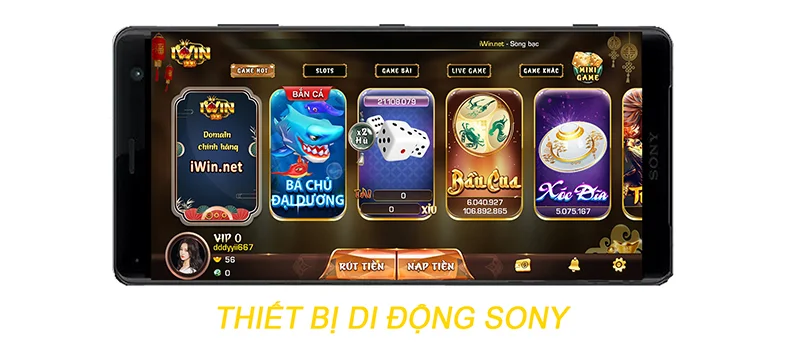 App iWin Club chạy trên điện thoại Sony